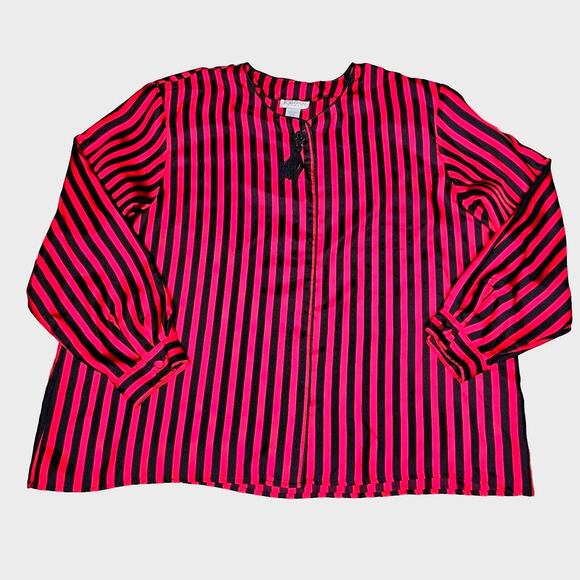Vintage Boho Red Black Striped Blouse Womans Sz 24W Retro Y2K - Picture 3 of 11